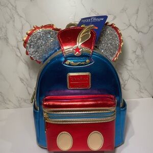 Disney Mickey Mouse Blue and Red Kids Backpack with Gold Accents